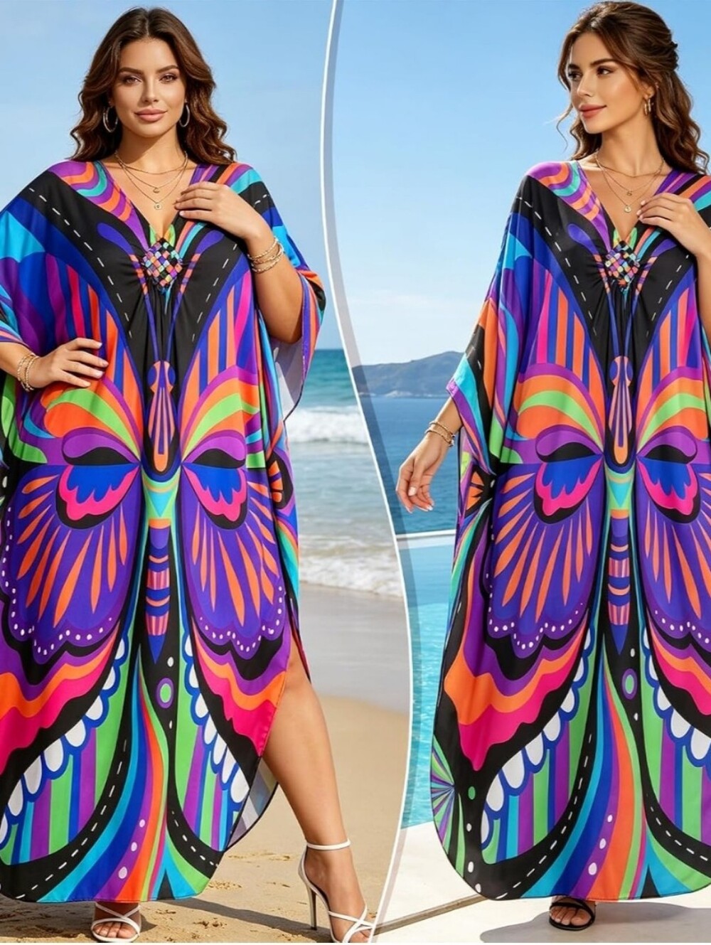 Plus Size Multi-Color Butterfly Purple Maxi Dress